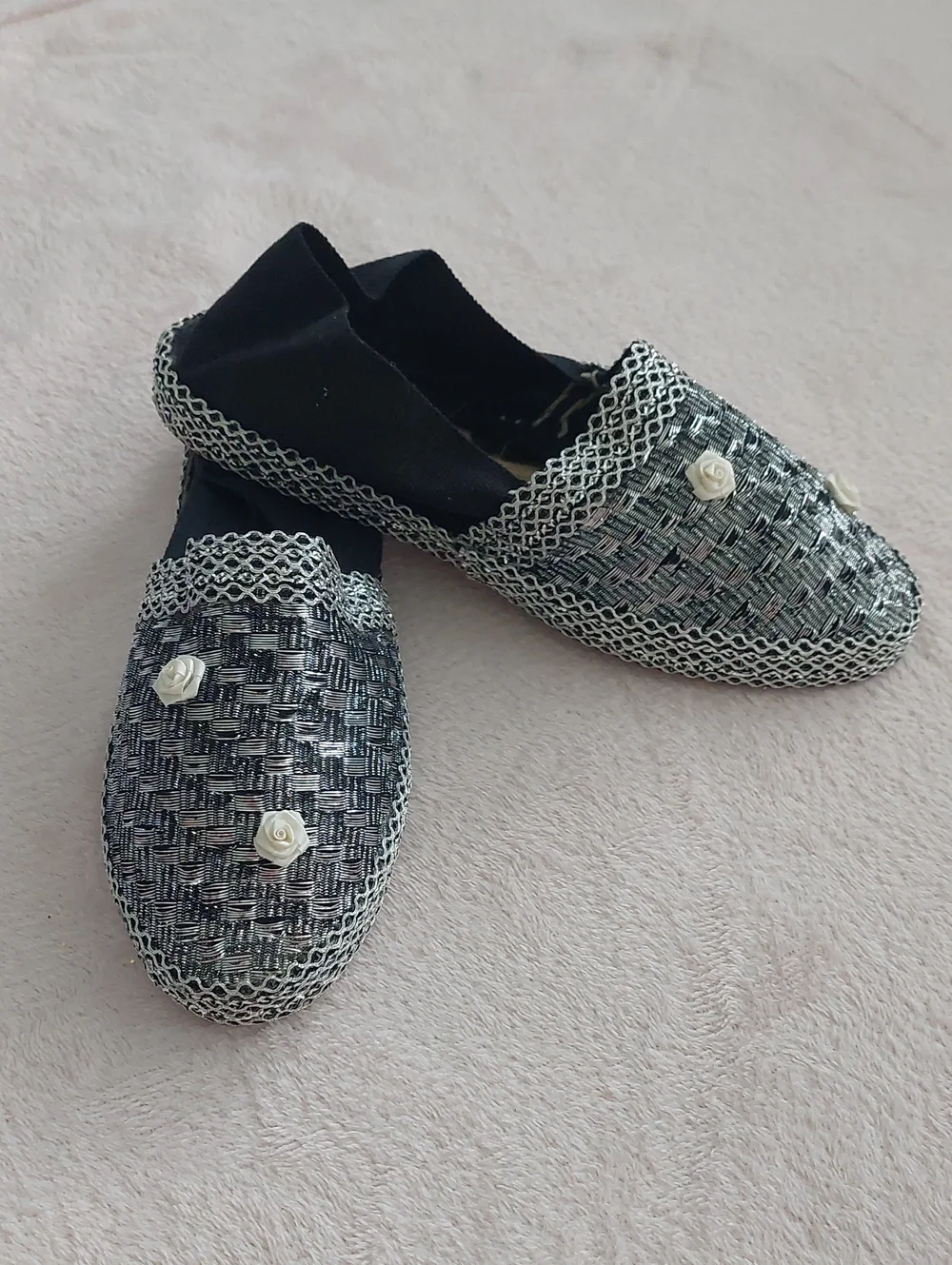 Embellished Black and Silver Espadrille Flats NWOT